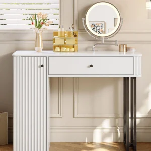Kaptafel met spiegel 100x40x116 cm – met 3-kleuren LED-verlichting – met 1 lade en 1 deur – Wit