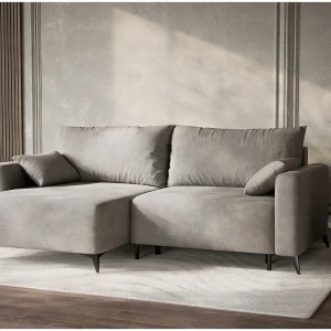 Hoekslaapbank met hoek links in chenille stof beige grijs LEON