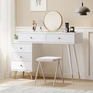 Kaptafel 100x40x78,5 cm met LED-verlichting, spiegel en lades, spaanplaat in wit voor slaapkamer