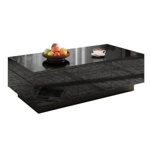 Hoogglans gelakte salontafel met laden en een schuifvak – 100 x 50 x 31 cm – spaanplaat – zwart Hoogglans gelakte salontafel met laden en een schuifvak – 100 x 50 x 31 cm – spaanplaat – zwart