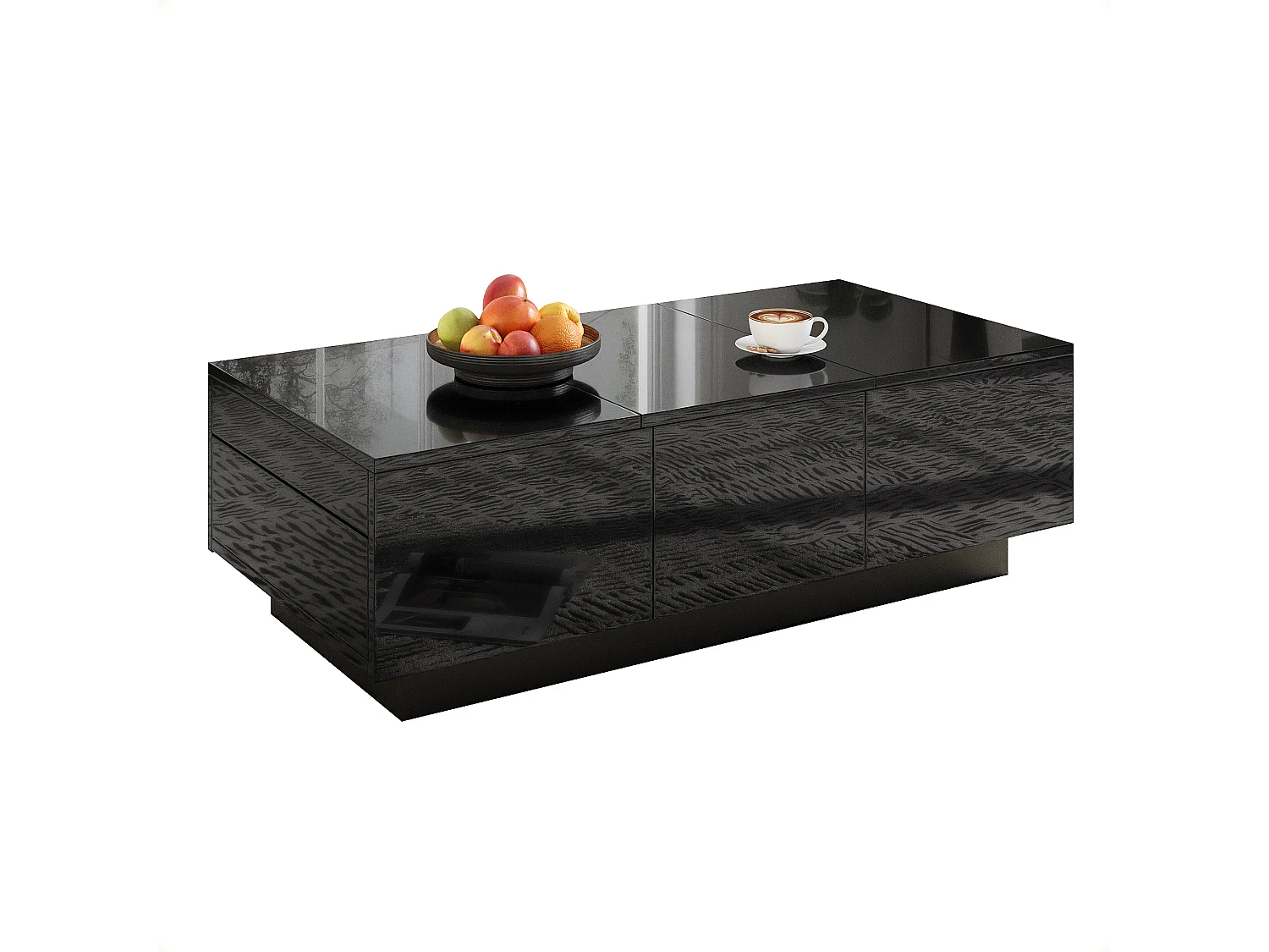 Hoogglans gelakte salontafel met laden en een schuifvak - 100 x 50 x 31 cm - spaanplaat - zwart