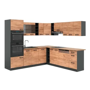 Hoekkeuken antraciet/gouden eik 247x60x81.6 r-line Hoekkeuken antraciet/gouden eik 247x60x81.6 r-line
