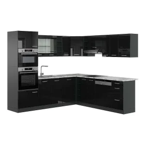Hoekkeuken hoogglans zwart/antraciet 247x60x81.6 r-line Hoekkeuken hoogglans zwart/antraciet 247x60x81.6 r-line