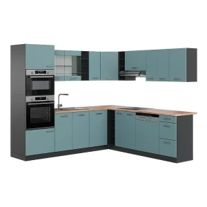 Hoekkeuken blauw-grijs/antraciet 247x60x81.6 r-line Hoekkeuken blauw-grijs/antraciet 247x60x81.6 r-line