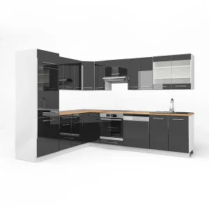Hoekkeuken antraciet hoogglans/wit 287x60x81.6 fame-line Hoekkeuken antraciet hoogglans/wit 287x60x81.6 fame-line
