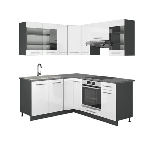Hoekkeuken wit hoogglans/antraciet 190x60x81.6 fame-line Hoekkeuken wit hoogglans/antraciet 190x60x81.6 fame-line