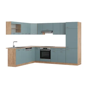 Hoekkeuken blauw-grijs/gouden eik 287x60x81.6 r-line Hoekkeuken blauw-grijs/gouden eik 287x60x81.6 r-line