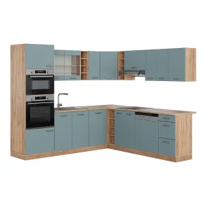 Hoekkeuken blauw-grijs/gouden eik 247x60x81.6 r-line Hoekkeuken blauw-grijs/gouden eik 247x60x81.6 r-line