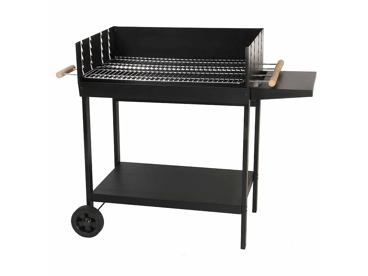 Houtskoolbarbecue SOMAGIC GALICIA dubbele grill chroomstaal 75x50 cm voor 20 personen met kar en zijtafel