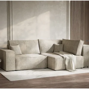 Hoekslaapbank met hoek rechts in chenille stof beige TONGA
