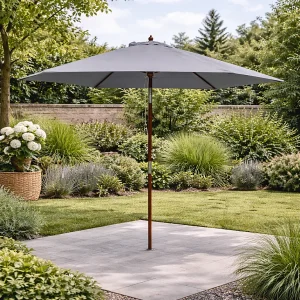 Kantelbare ronde parasol van grijs hout CANCUN 300cm Kantelbare ronde parasol van grijs hout CANCUN 300cm