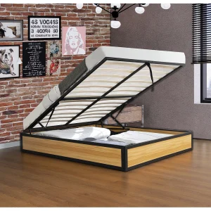 Industrieel Opbergbed 140 x 190 cm JERSEY Hout en Zwart Metaal