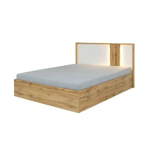 Bed WOOD 180×200 + LED kleur eiken en alpenwit