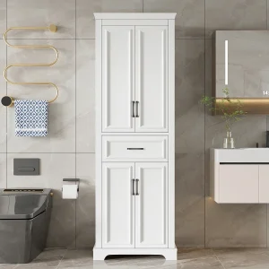 Gelakte badkamerkolom – 60 x 40 x 180 cm – met 1 lade + 4 deuren – MDF – wit