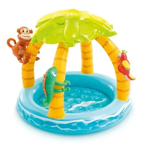 Intex Tropical Opblaasbaar kinderzwembad met parasol en palmboomontwerp, 45L capaciteit, 1-3 jaar Intex Tropical Opblaasbaar kinderzwembad met parasol en palmboomontwerp, 45L capaciteit, 1-3 jaar