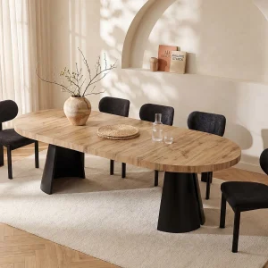 Uitschuifbare eettafel 4 tot 12 plaatsen van mdf en zwart metaal – Licht naturel – JARELIA Uitschuifbare eettafel 4 tot 12 plaatsen van mdf en zwart metaal – Licht naturel – JARELIA