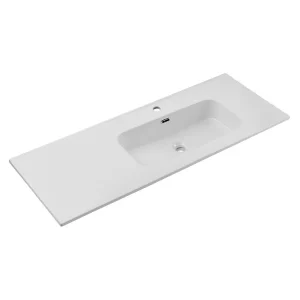Wastafel ESSEN 120 cm in glanzend wit keramiek, rechts verschoven Wastafel ESSEN 120 cm in glanzend wit keramiek, rechts verschoven
