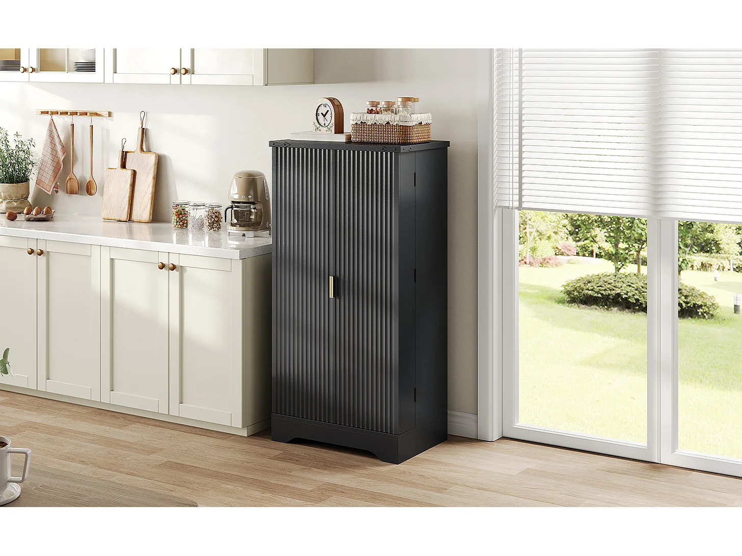 Hoge kast met LED, 2 deuren en verstelbare planken - Zwart 60,5 x 40 x 120 cm