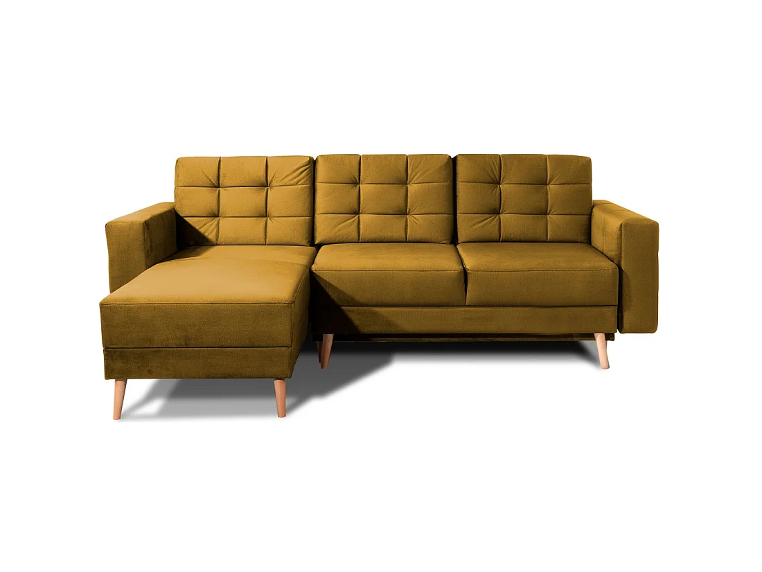 Hoekslaapbank HASGARD 3-zits geel 248x162 cm - met opbergruimte en houten poten