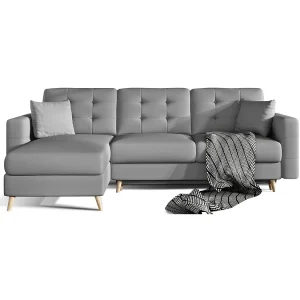Hoekbank met slaapfunctie HASGARD 3 zits grijs 248×162 cm – opbergruimte en houten poten Hoekbank met slaapfunctie HASGARD 3 zits grijs 248×162 cm – opbergruimte en houten poten