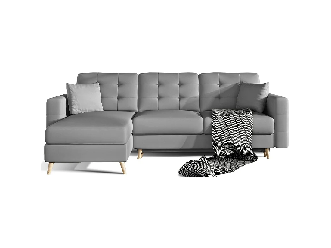 Hoekbank met slaapfunctie HASGARD 3 zits grijs 248x162 cm - opbergruimte en houten poten