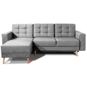 Hoekslaapbank HASGARD 3-zits grijs 248×162 cm – met opbergruimte en houten poten Hoekslaapbank HASGARD 3-zits grijs 248×162 cm – met opbergruimte en houten poten