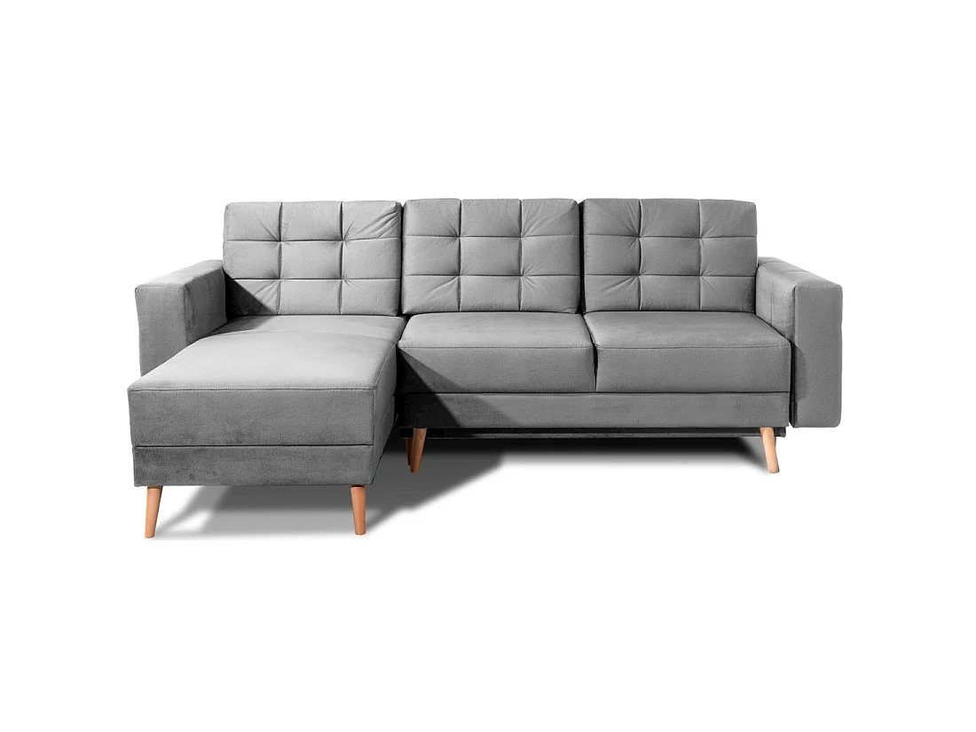 Hoekslaapbank HASGARD 3-zits grijs 248x162 cm - met opbergruimte en houten poten