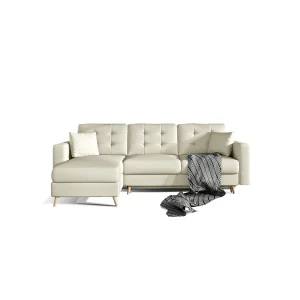 Hoekslaapbank HASGARD 3-zits beige 248×162 cm – met opbergruimte en houten poten Hoekslaapbank HASGARD 3-zits beige 248×162 cm – met opbergruimte en houten poten