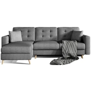Hoekbank HASGARD slaapbank 3-zits donkergrijs 248×162 cm – met opbergruimte en houten poten Hoekbank HASGARD slaapbank 3-zits donkergrijs 248×162 cm – met opbergruimte en houten poten