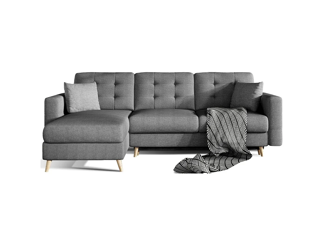 Hoekbank HASGARD slaapbank 3-zits donkergrijs 248x162 cm - met opbergruimte en houten poten