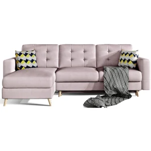 Hoekslaapbank HASGARD 3-zits roze 248×162 cm – met opbergruimte en houten poten Hoekslaapbank HASGARD 3-zits roze 248×162 cm – met opbergruimte en houten poten