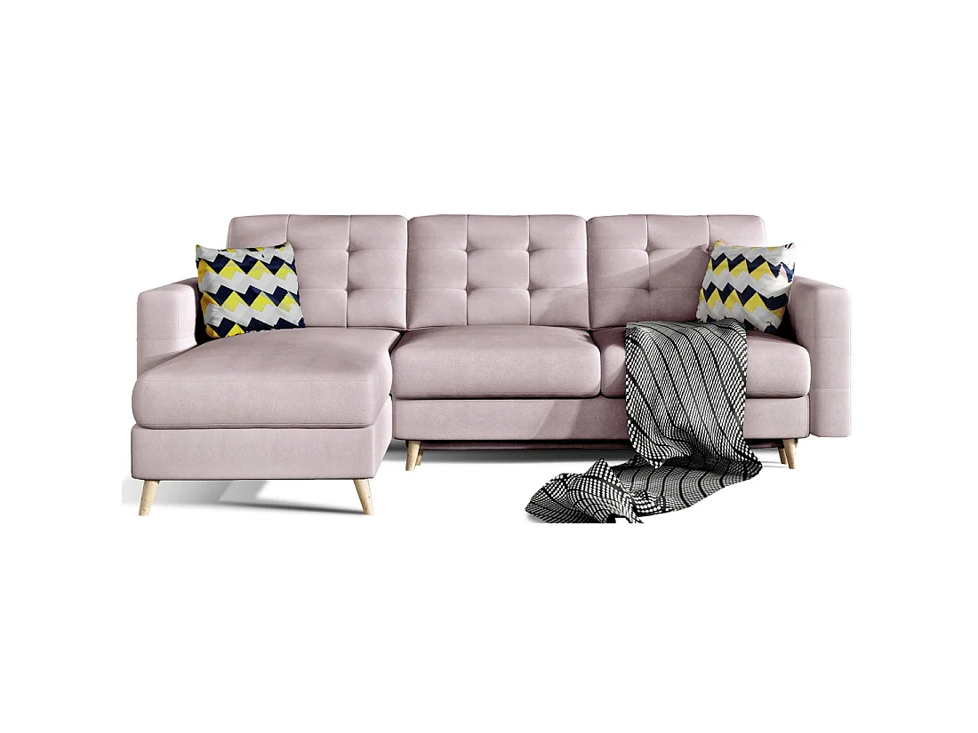 Hoekslaapbank HASGARD 3-zits roze 248x162 cm - met opbergruimte en houten poten