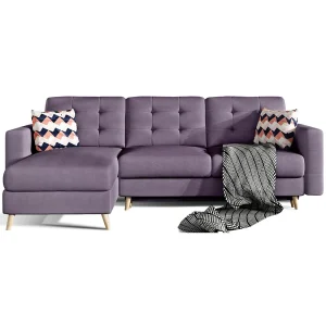 Hoekbank slaapbank HASGARD 3 zitplaatsen paars 248×162 cm – opbergruimte en houten poten Hoekbank slaapbank HASGARD 3 zitplaatsen paars 248×162 cm – opbergruimte en houten poten