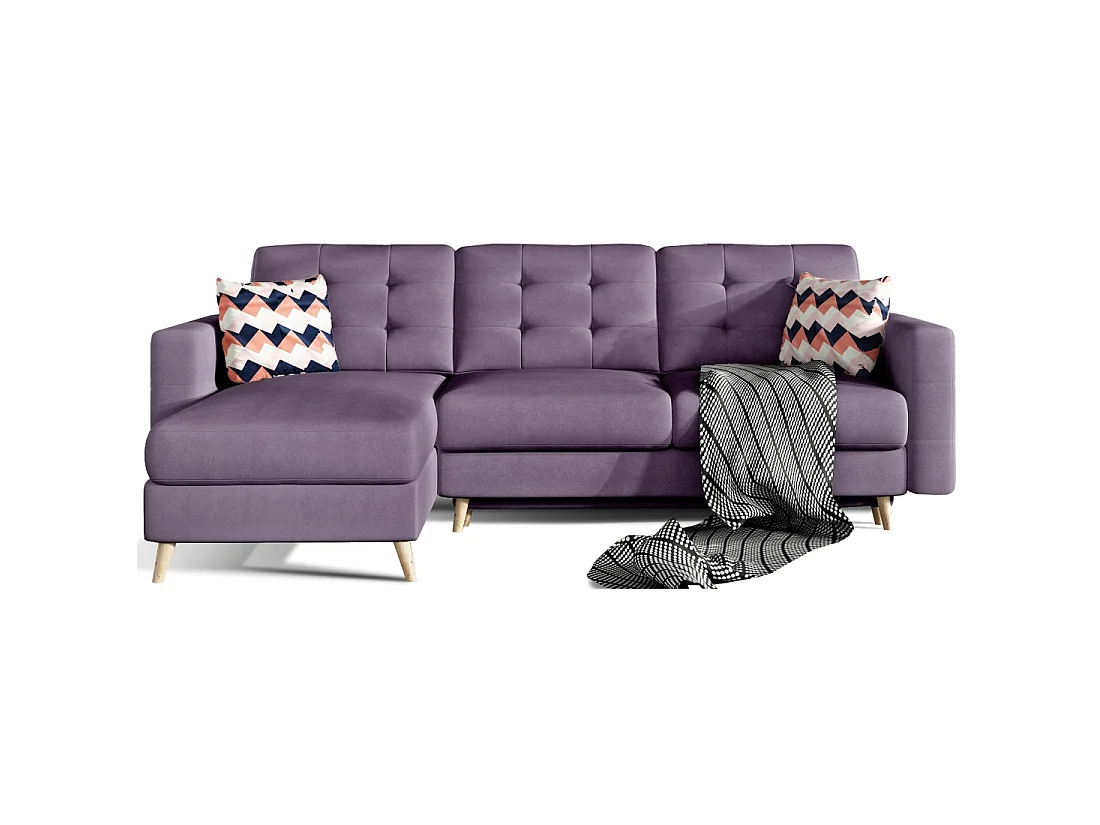 Hoekbank slaapbank HASGARD 3 zitplaatsen paars 248x162 cm - opbergruimte en houten poten