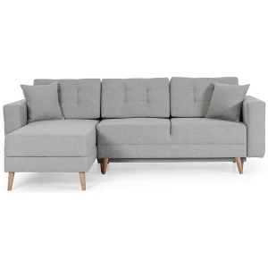 Hoekslaapbank HASGARD 3-zits grijs 248×162 cm – met opbergruimte en houten poten Hoekslaapbank HASGARD 3-zits grijs 248×162 cm – met opbergruimte en houten poten