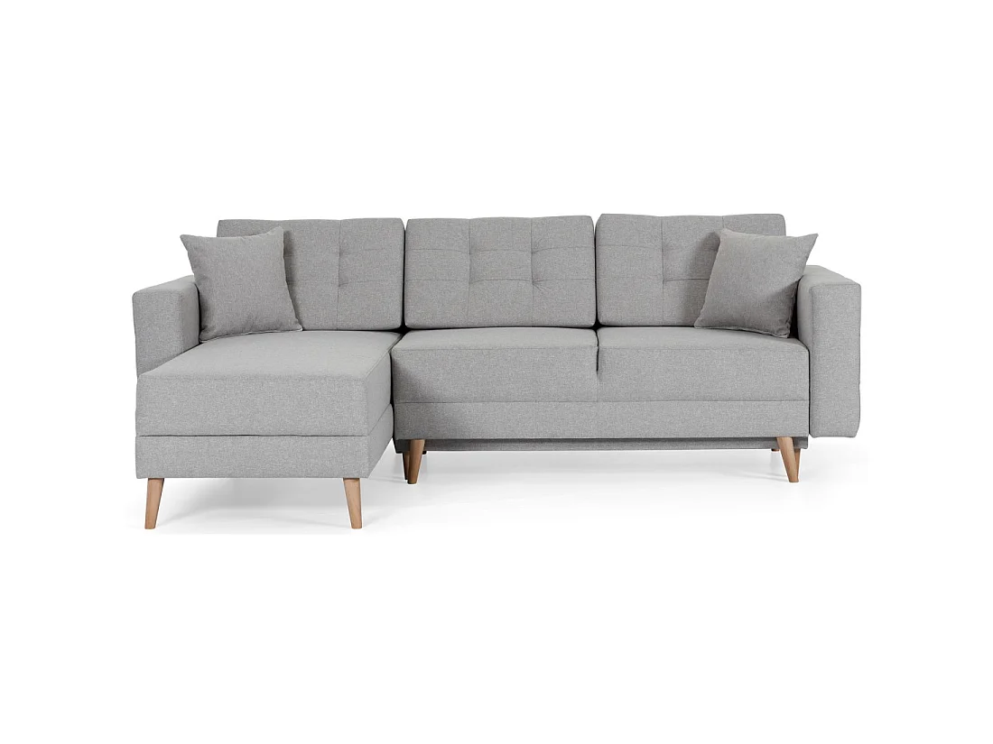 Hoekslaapbank HASGARD 3-zits grijs 248x162 cm - met opbergruimte en houten poten