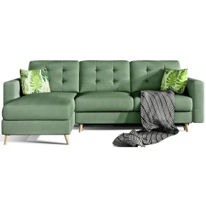 Hoekslaapbank HASGARD 3-zits groen 248×162 cm – met opbergruimte en houten poten Hoekslaapbank HASGARD 3-zits groen 248×162 cm – met opbergruimte en houten poten