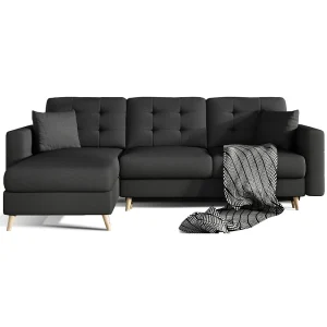 Hoekslaapbank HASGARD 3-zits zwart 248×162 cm – met opbergruimte en houten poten Hoekslaapbank HASGARD 3-zits zwart 248×162 cm – met opbergruimte en houten poten