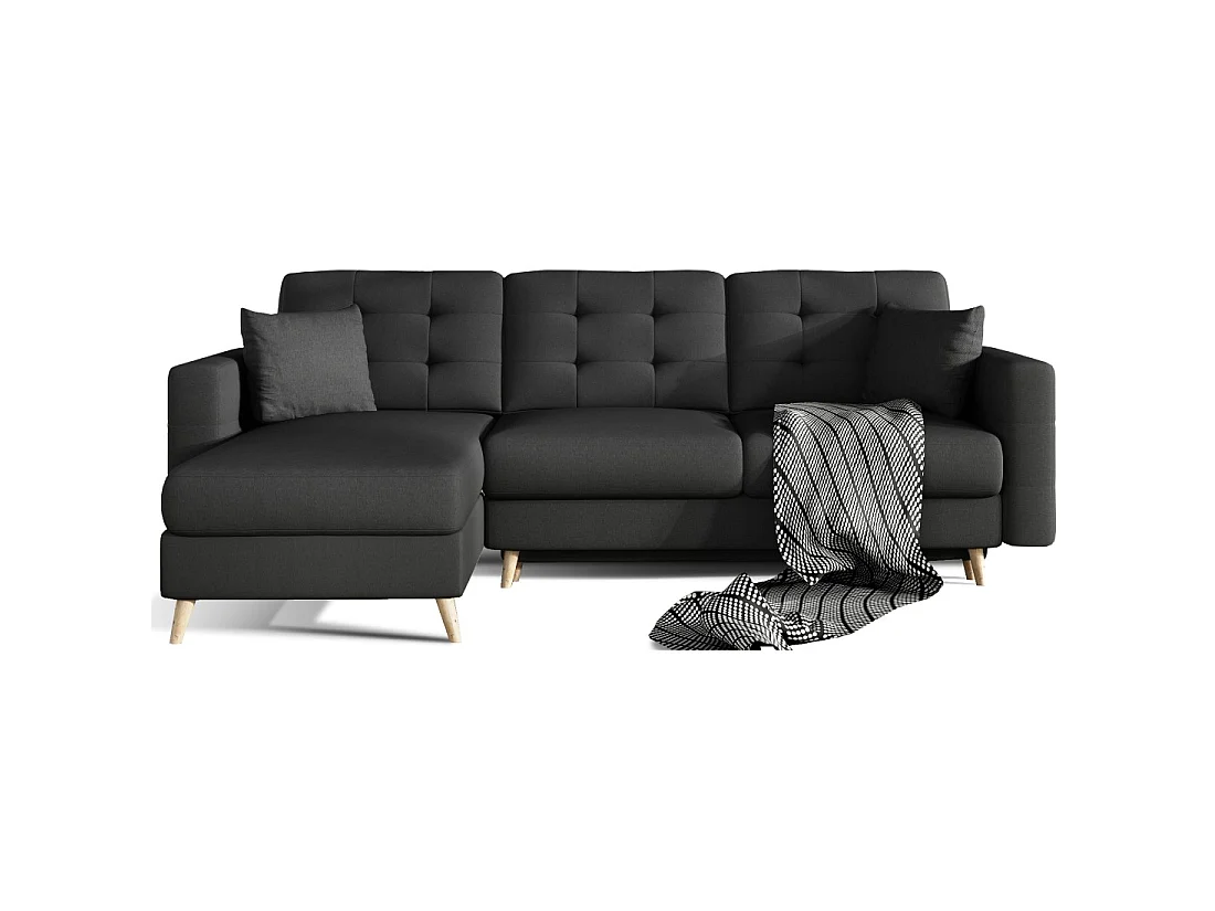 Hoekslaapbank HASGARD 3-zits zwart 248x162 cm - met opbergruimte en houten poten