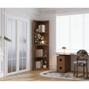 Hoekplank van MDF met walnootlook – Voor woonkamer, keuken en bibliotheek