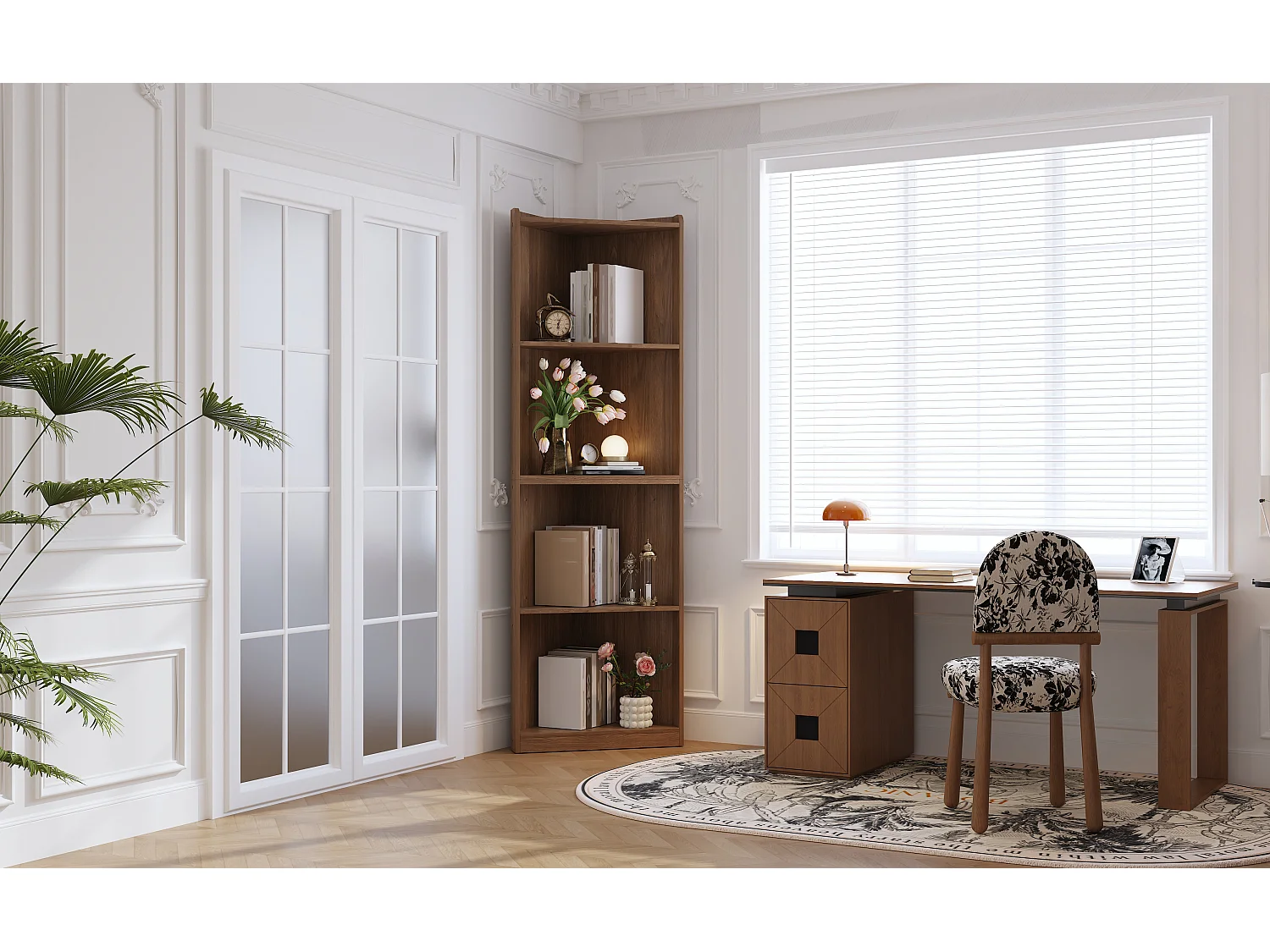 Hoekplank van MDF met walnootlook - Voor woonkamer, keuken en bibliotheek