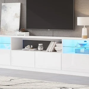Hoogglans tv-meubel 180x35x60 cm – met LED-verlichting – 4 deuren en 8 opbergvakken – Wit Hoogglans tv-meubel 180x35x60 cm – met LED-verlichting – 4 deuren en 8 opbergvakken – Wit