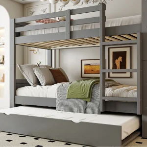 Houten stapelbed 90 x 200 cm – onderschuifbed – omvormbaar tot eenpersoonsbed – met veiligheidshekken – grijs (matras niet inbegrepen) Houten stapelbed 90 x 200 cm – onderschuifbed – omvormbaar tot eenpersoonsbed – met veiligheidshekken – grijs (matras niet inbegrepen)
