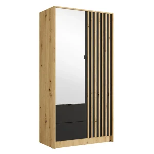 Kast TORVIK met 2 deuren, spiegel, lades en decoratieve latten 101 cm Kast TORVIK met 2 deuren, spiegel, lades en decoratieve latten 101 cm