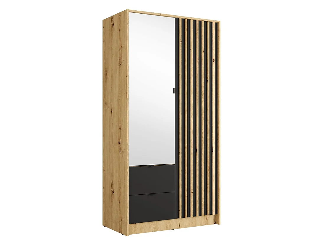 Kast TORVIK met 2 deuren, spiegel, lades en decoratieve latten 101 cm