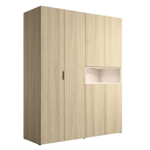 Kast KAORI 5 deuren met LED nis licht eiken en beige 202 cm Kast KAORI 5 deuren met LED nis licht eiken en beige 202 cm
