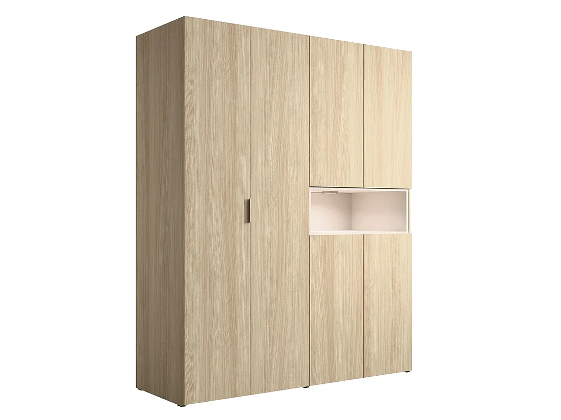 Kast KAORI 5 deuren met LED nis licht eiken en beige 202 cm