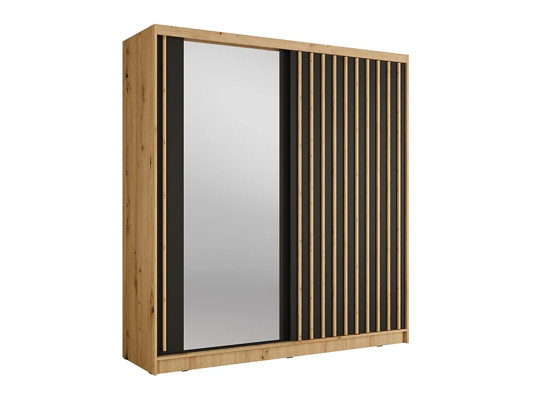 Kast KAZU met 2 schuifdeuren en spiegel in eiken en grafietgrijs 205 cm