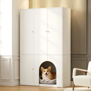 Kast met 3 deuren 120x50x200 cm – met kledinghangers en opbergvakken – ruimte voor huisdieren – Wit Kast met 3 deuren 120x50x200 cm – met kledinghangers en opbergvakken – ruimte voor huisdieren – Wit