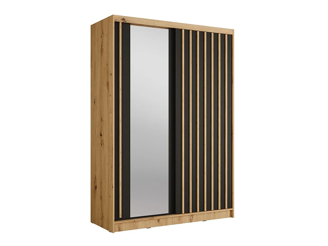 Kledingkast KAZU met 2 schuifdeuren en spiegel in eiken en grafietgrijs 155 cm
